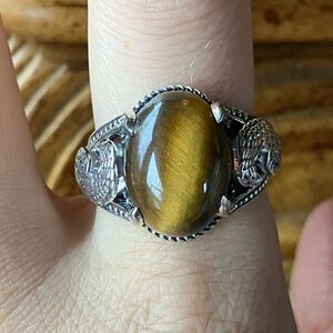 Natural Tiger’s Eye Eagle Ring Size 9